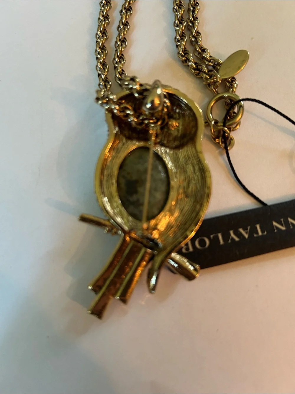 Ann Taylor Gold-Tone Pendant Necklace with Green Stone and Multicolor Crystals